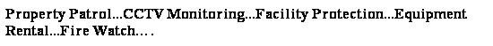 Text Box: Property Patrol...CCTV Monitoring...Facility Protection...Equipment Rental...Fire Watch�.
